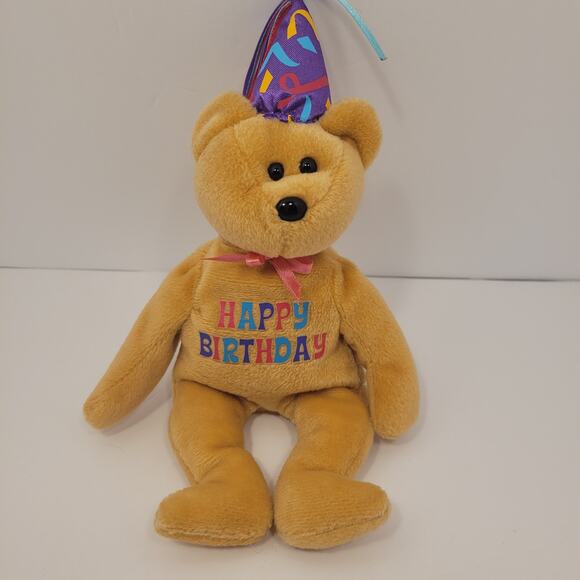 Ty Other - Ty Yellow Birthday Bear with Colorful Party Hat